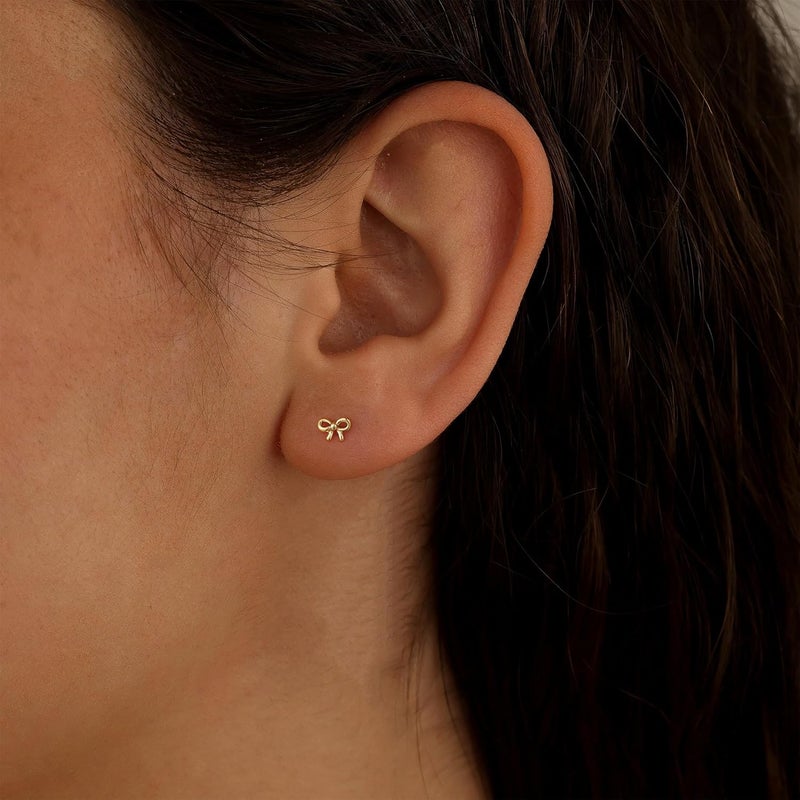 JIAOGE Valentines Day Gifts for Her Kids Teen Girls - Gold Bow Earrings for Women Jewelry Huggie Hoop Stud Earrings Hypoallergenic CZ Pearl Drop Bow Earring Gifts for Girls Wedding Birthday Gifts - Image 2